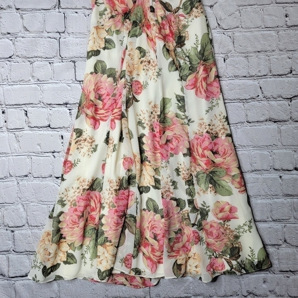 Divine Heritage Twist Back Midi Dress In Ivory Peach Pink Floral Print Size S - Picture 4 of 14